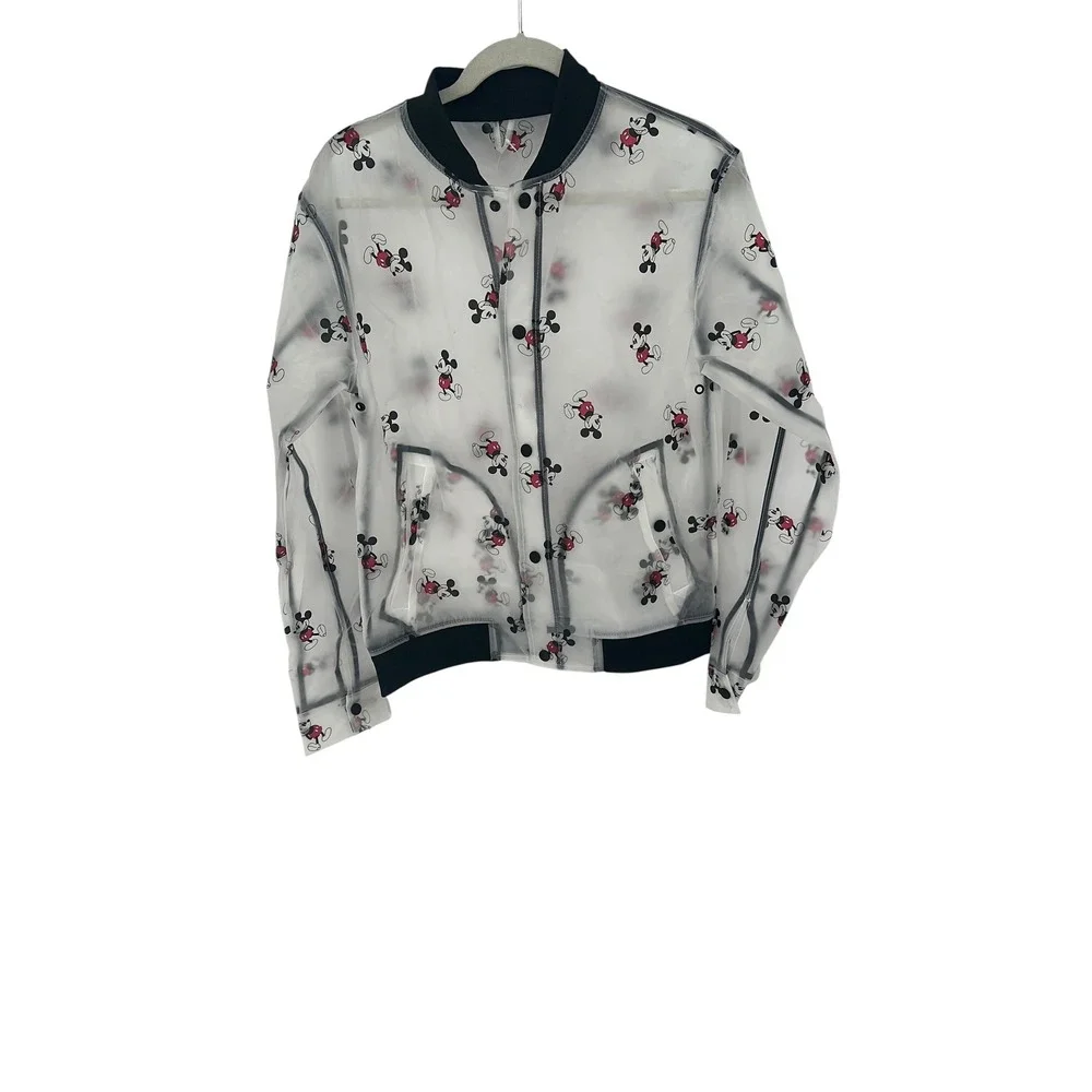 Disney Mickey Mouse Sheer Bomber Jacket‎ Novelty Print Lightweight S - Picture 2 of 4